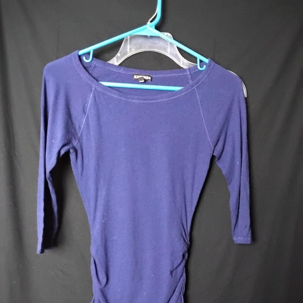 Navy blue cotton & modal long sleeve top with ruching on the side #ruched #basic